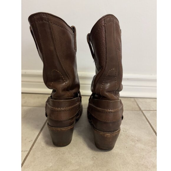 FRYE Vintage Brown Leather Carmen Harness Boots - Picture 2 of 6